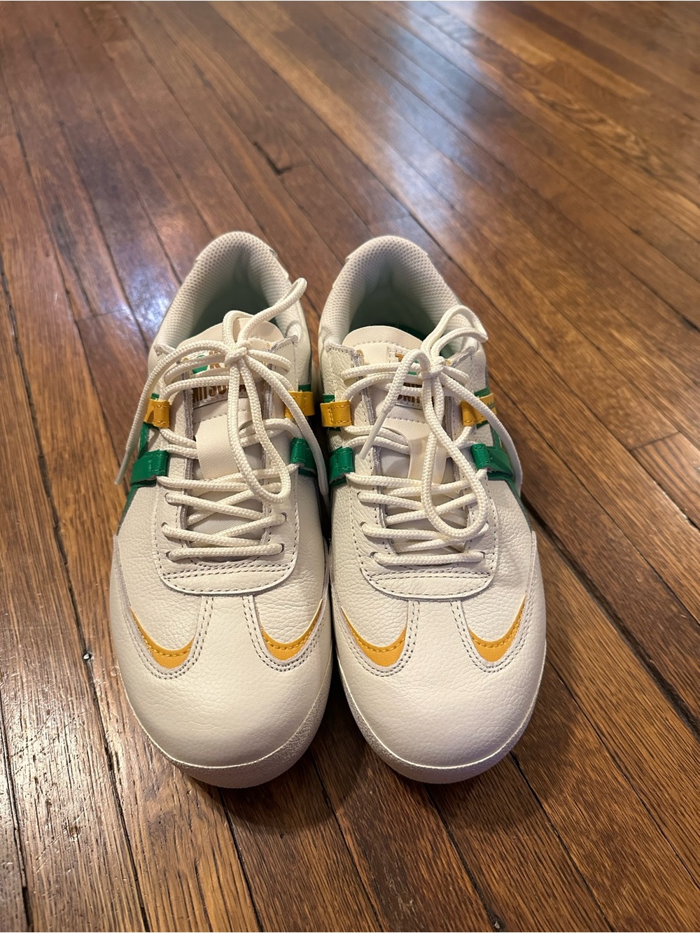 Onitsuka Tiger by Asics White Sneakers with Yellow and Green Accents